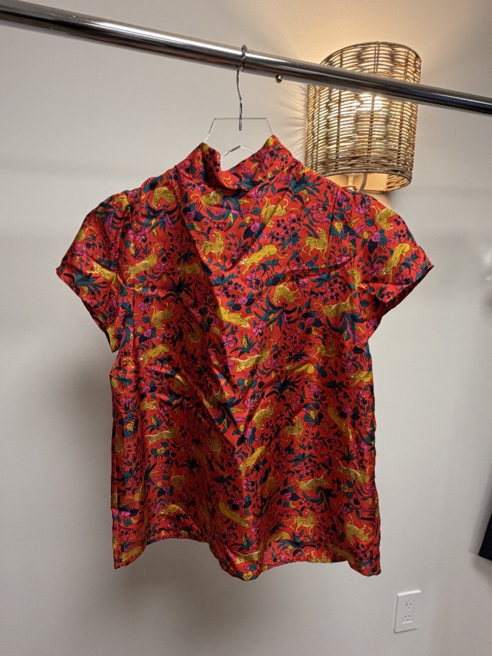 J.Crew Collection Red Jungle Print Bow Blouse